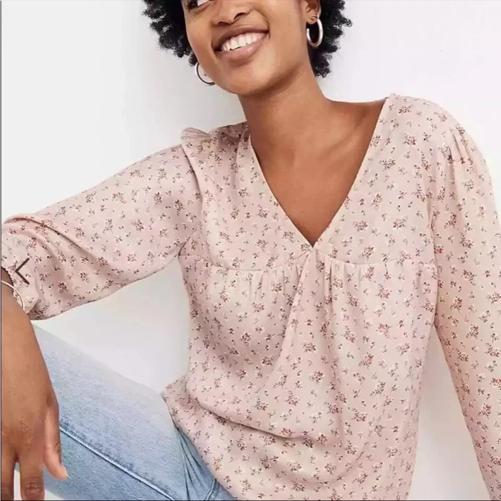 MADEWELL satin puff sleeve V neck top light pink small